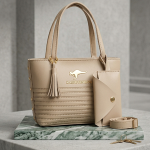 Beige Leather Tote Bag Set – Elegant Minimalist Handbag
