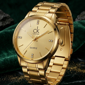Gold Dial Men Watch | Luxury Stainless Steel Timepiece