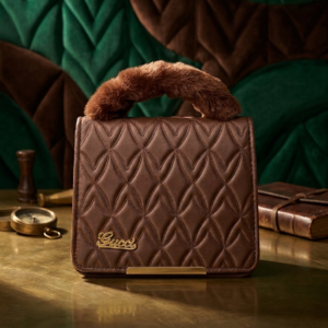 Brown Quilted Fur Handle Handbag | Stylish Luxury Purse