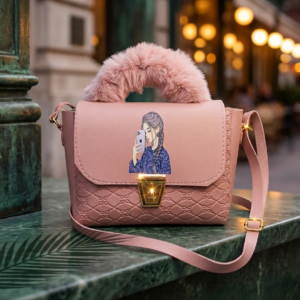 Pink Fur Handle Crossbody Bag for Women Stylish Shoulder Purse