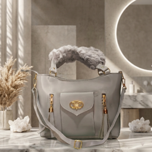 Grey Fur Handle Handbag for Women | Stylish Crossbody Tote