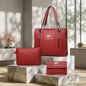 Red Tote Bag Set for Women | Elegant 3 Piece Handbag Collection