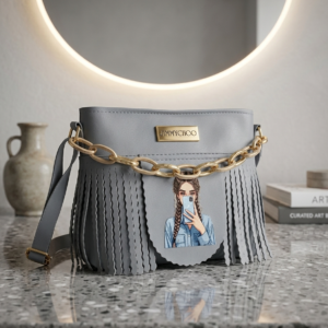 Grey Fringe Crossbody Bag | Stylish Chain Shoulder Purse