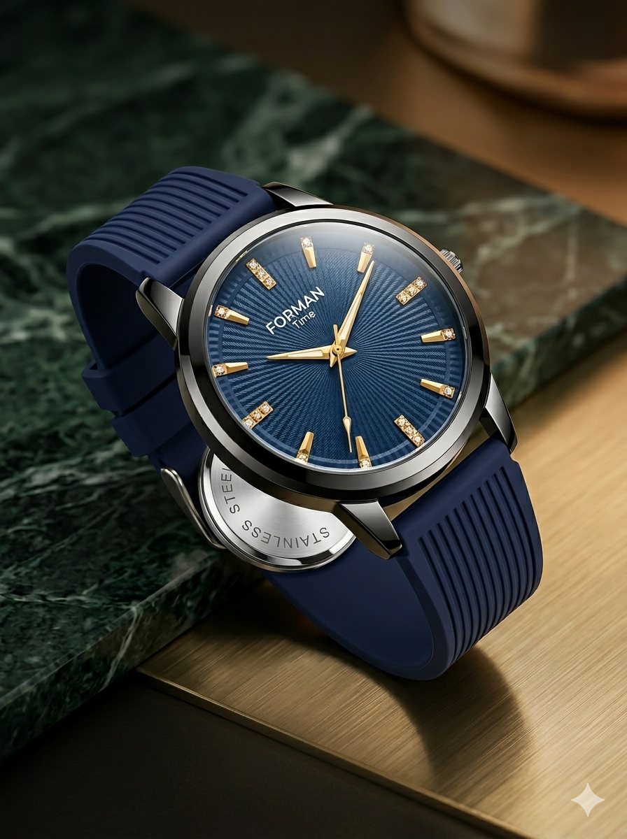 Blue Dial Men Watch – Stylish Silicone Strap Watch for Men