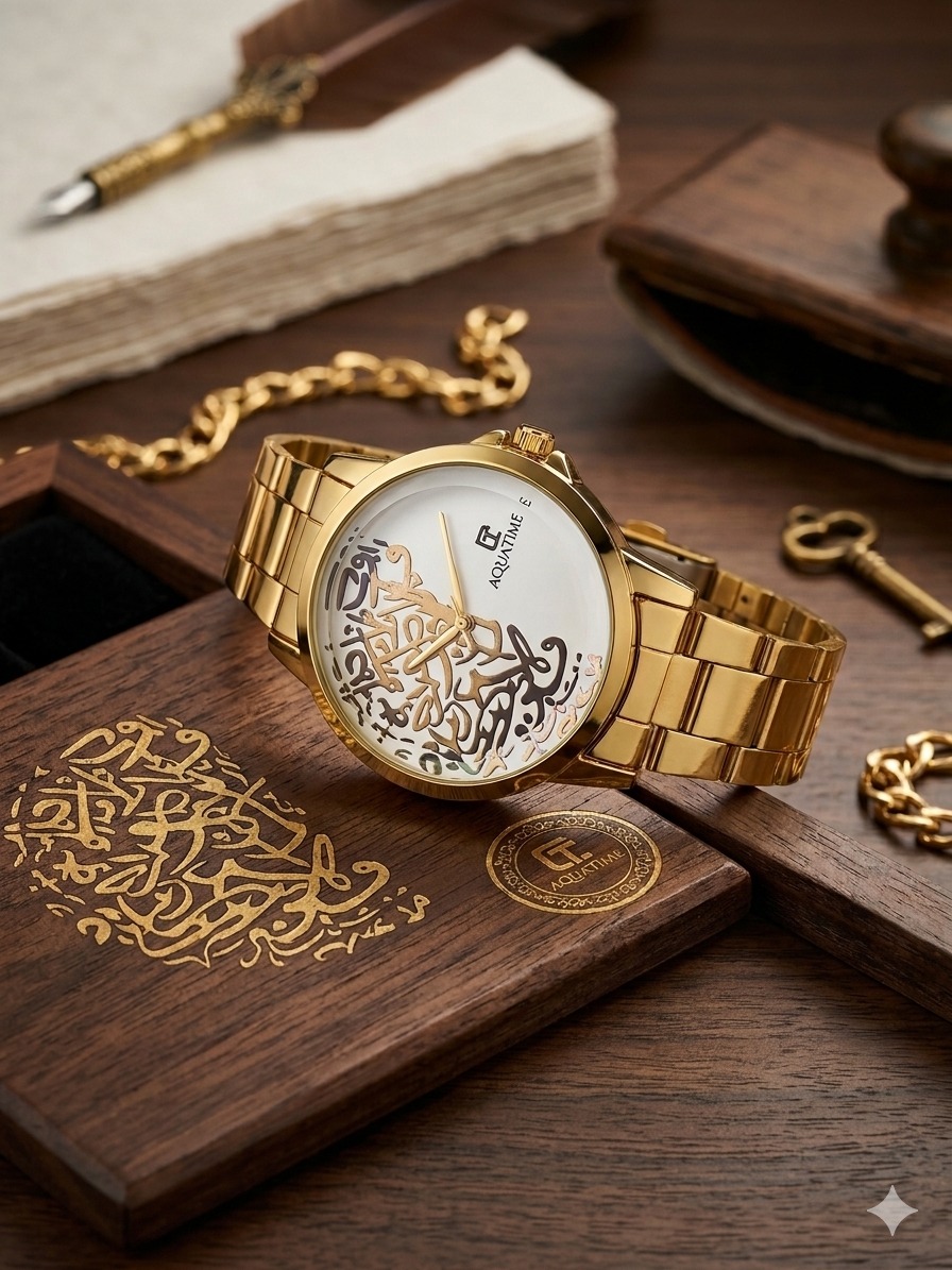Arabic Calligraphy Watch – Gold Men Luxury Quartz Watch